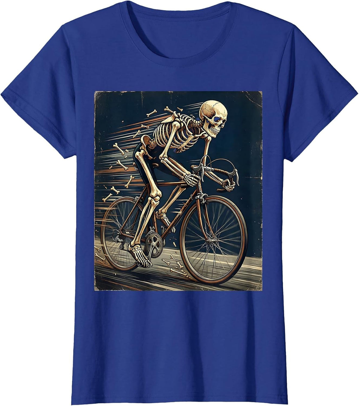 Women's Skeleton Cyclist Racing Full Speed Bike Graphic T-Shirt - Royal Blue