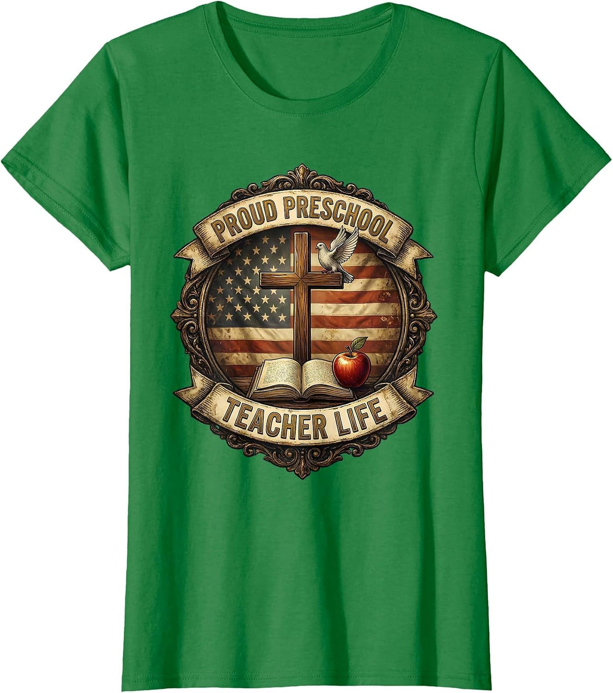 Women's Proud Preschool Teacher Life Educator Design T-Shirt - Kelly Green