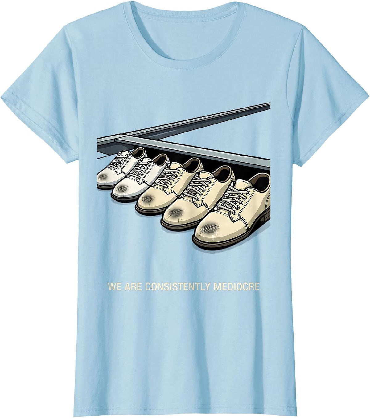 Women's We Are Consistently Mediocre Funny Cartoon Bowling Hobbyist T-Shirt - Baby Blue