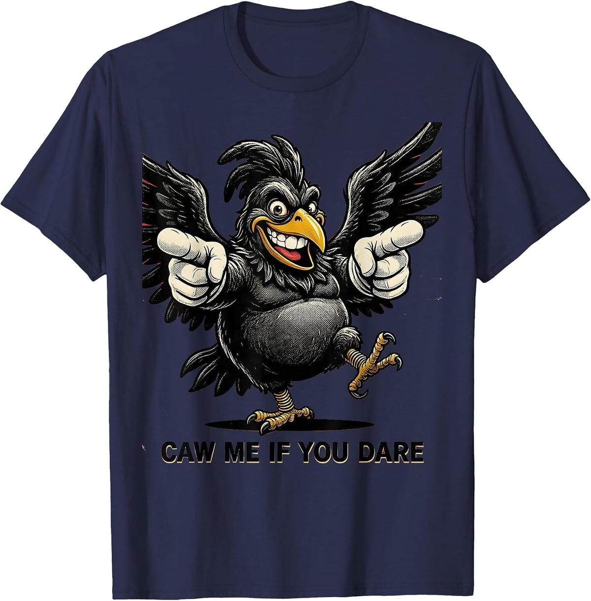Men's Caw Me If You Dare Bold Crow Graphic Design T-Shirt - Navy Blue