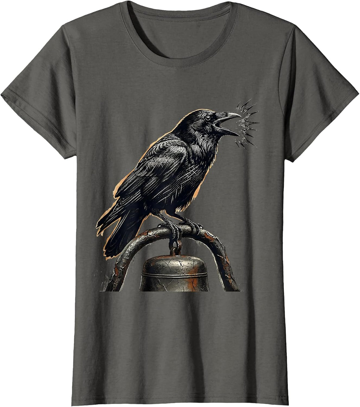 Women's F-Caw-F Crow Distressed Gothic Humor Halloween T-Shirt - Asphalt Grey