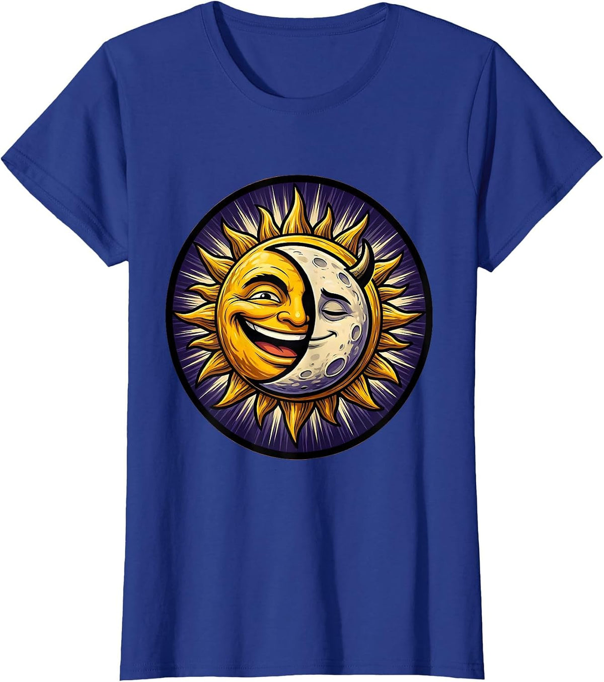 Women's Solar Eclipse Sun and Moon Alignment Graphic T-Shirt - Royal Blue