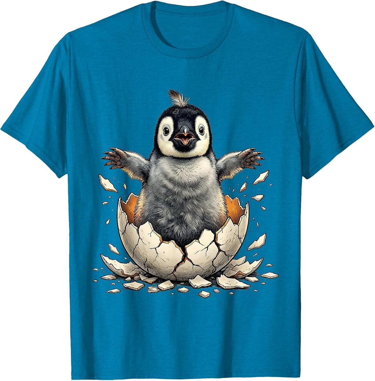 Penguin Hatching From Egg Cute Baby Bird Graphic T-Shirt - Sapphire Blue