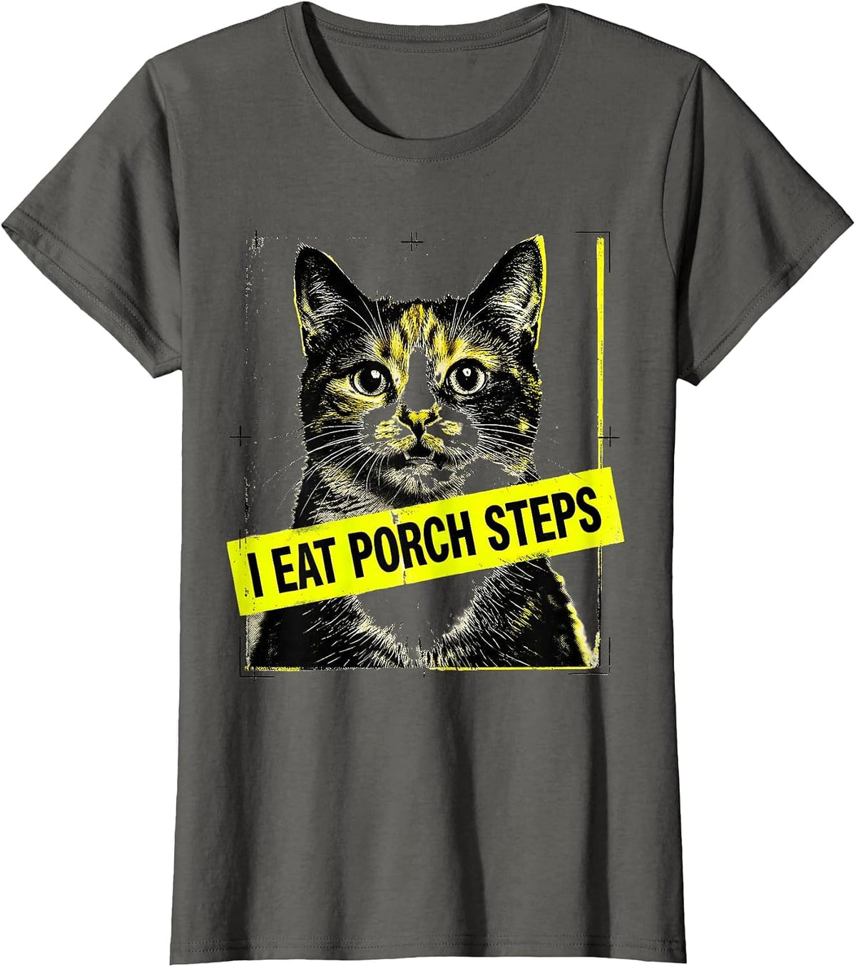 Women's I Eat Porch Steps Funny Cat Meme Bootleg Graphic T-Shirt - Asphalt Grey