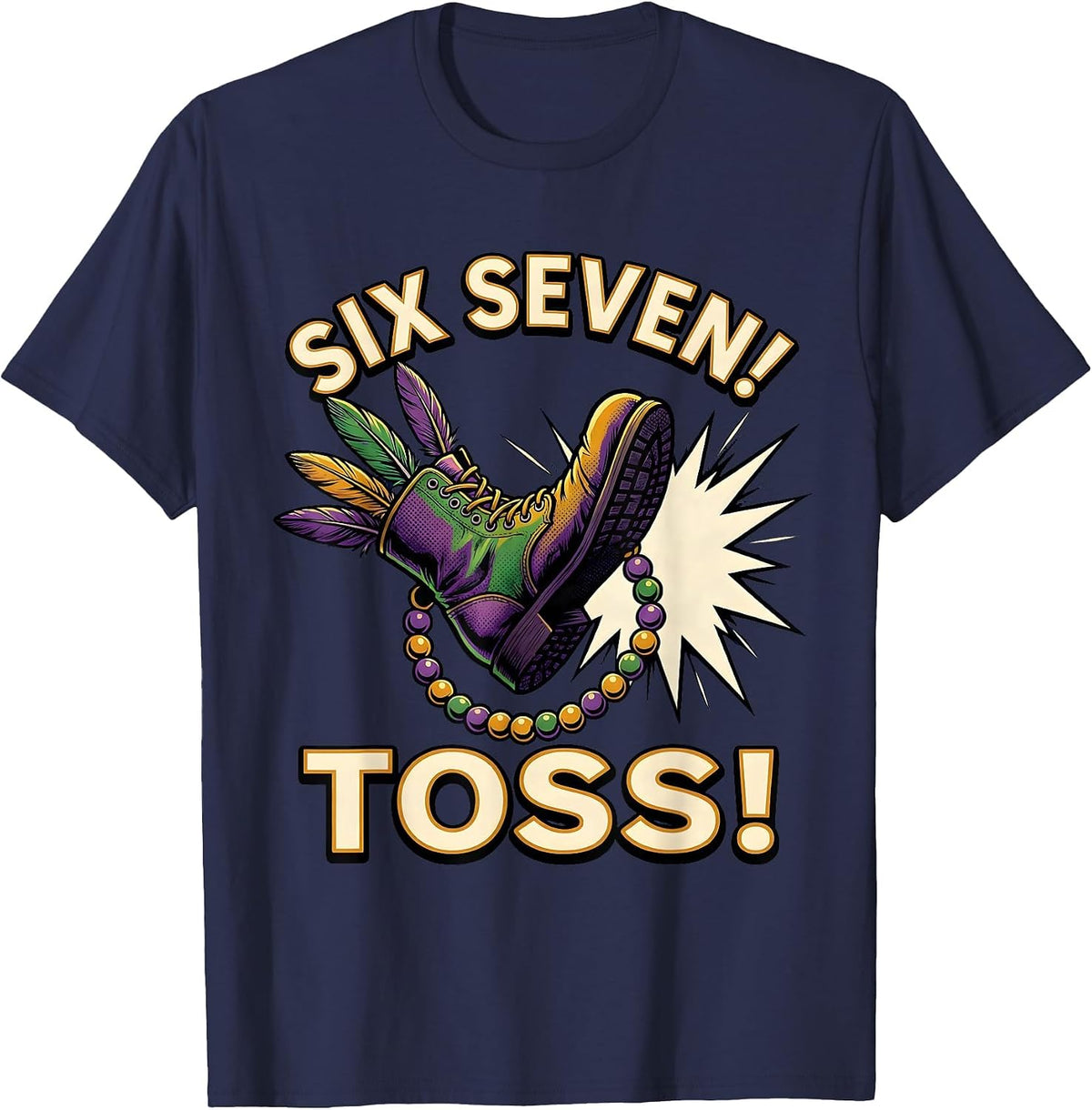 Men's Six Seven! Toss! Comic Book Jester Mardi Gras Kids Meme T-Shirt - Navy Blue