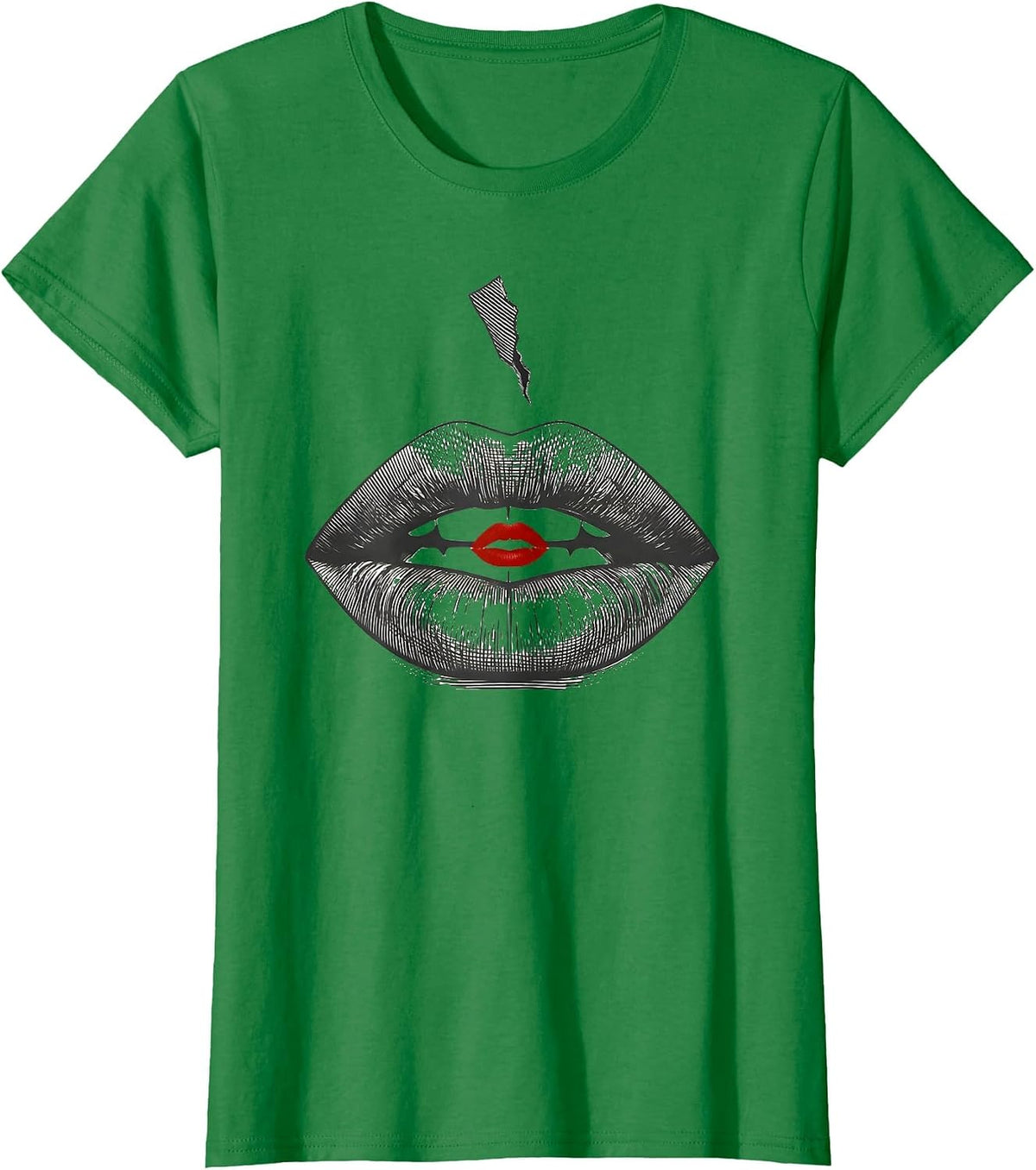 Oversized Open Lip Minimalist Flirty Romance Gift T-Shirt - Kelly Green