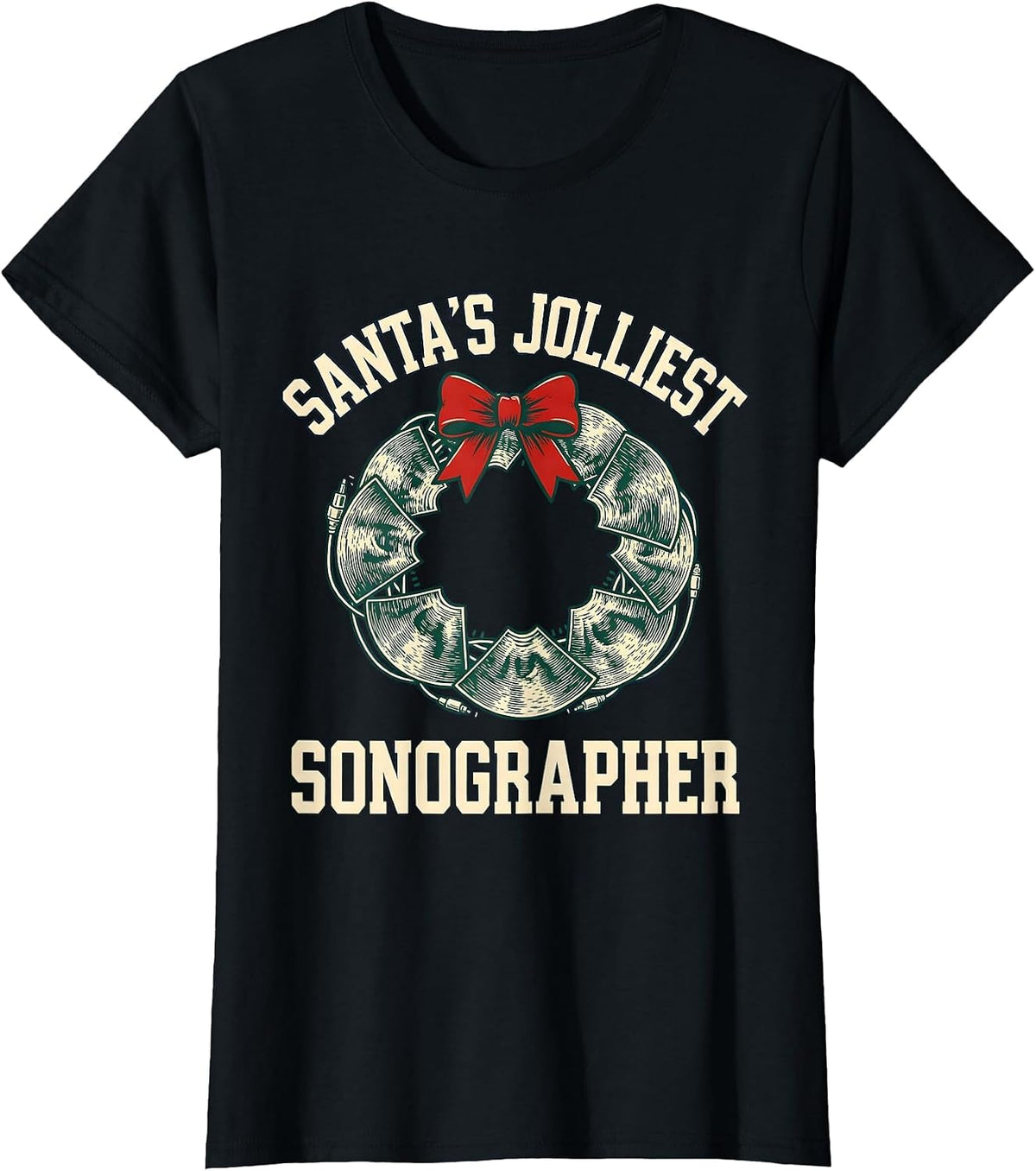 Santa's Jolliest Sonographer Funny Radiology Tech Christmas T-Shirt - Black