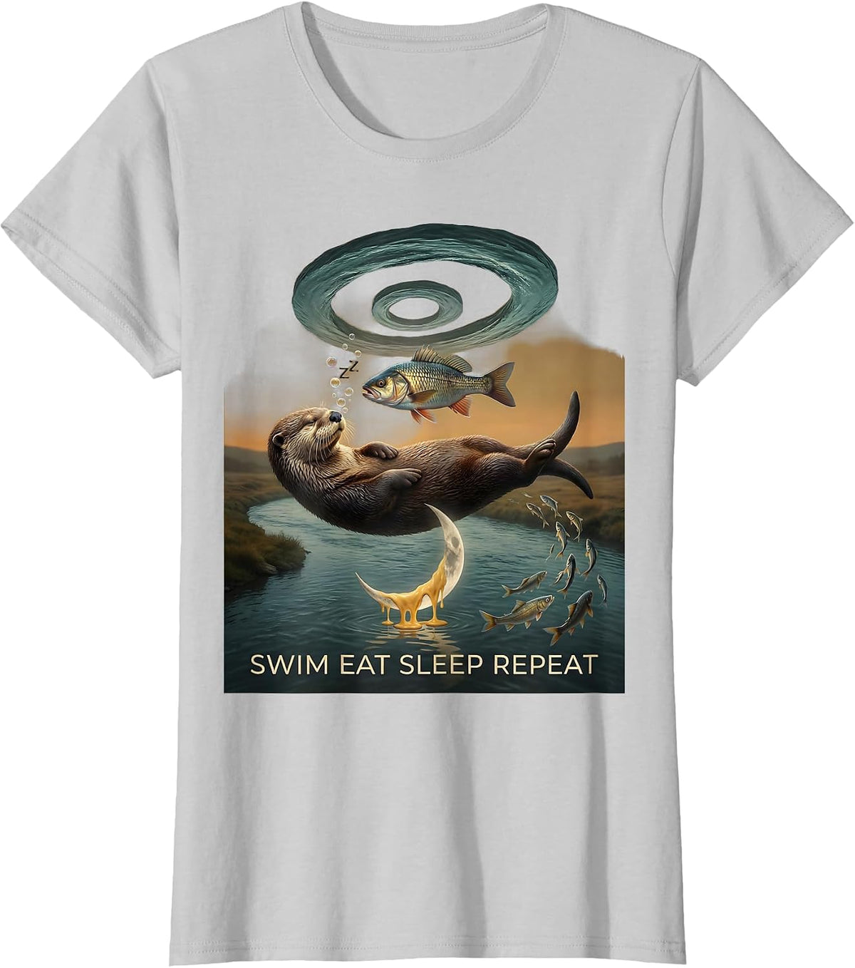 Otter Swim Eat Sleep Repeat Cute Design T-Shirt - Silver Grey