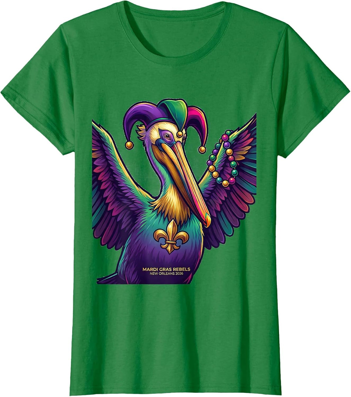 Women's Mardi Gras Rebels New Orleans 2026 Colorful Carnival Party T-Shirt - Kelly Green