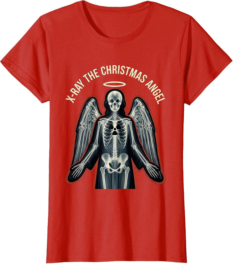 Women's X-Ray The Christmas Angel Funny Radiology Tech Christmas T-Shirt - Red