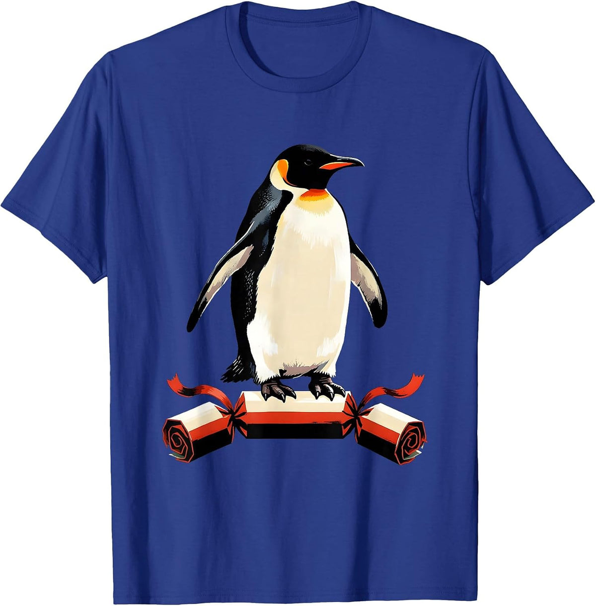 Men's Penguin Bursting From Cracker Funny Christmas Humor T-Shirt - Royal Blue