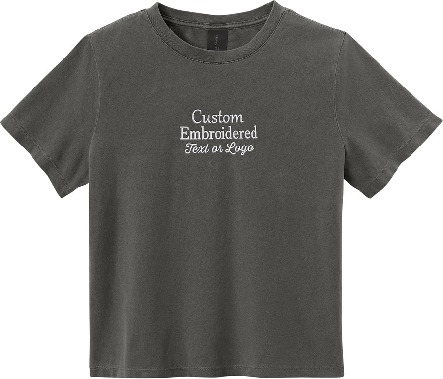 Custom Embroidered Heavyweight Tee Personalized Name Text Logo Short Sleeve Shirt Women’s Garment-Dyed - Washed Charcoal