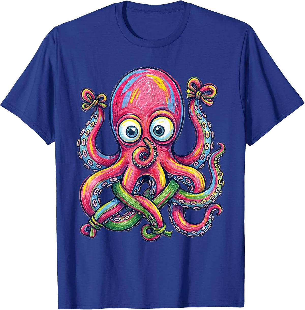 Men's Derpy Googly-Eyed Octopus Tangled Tentacles T-Shirt - Royal Blue