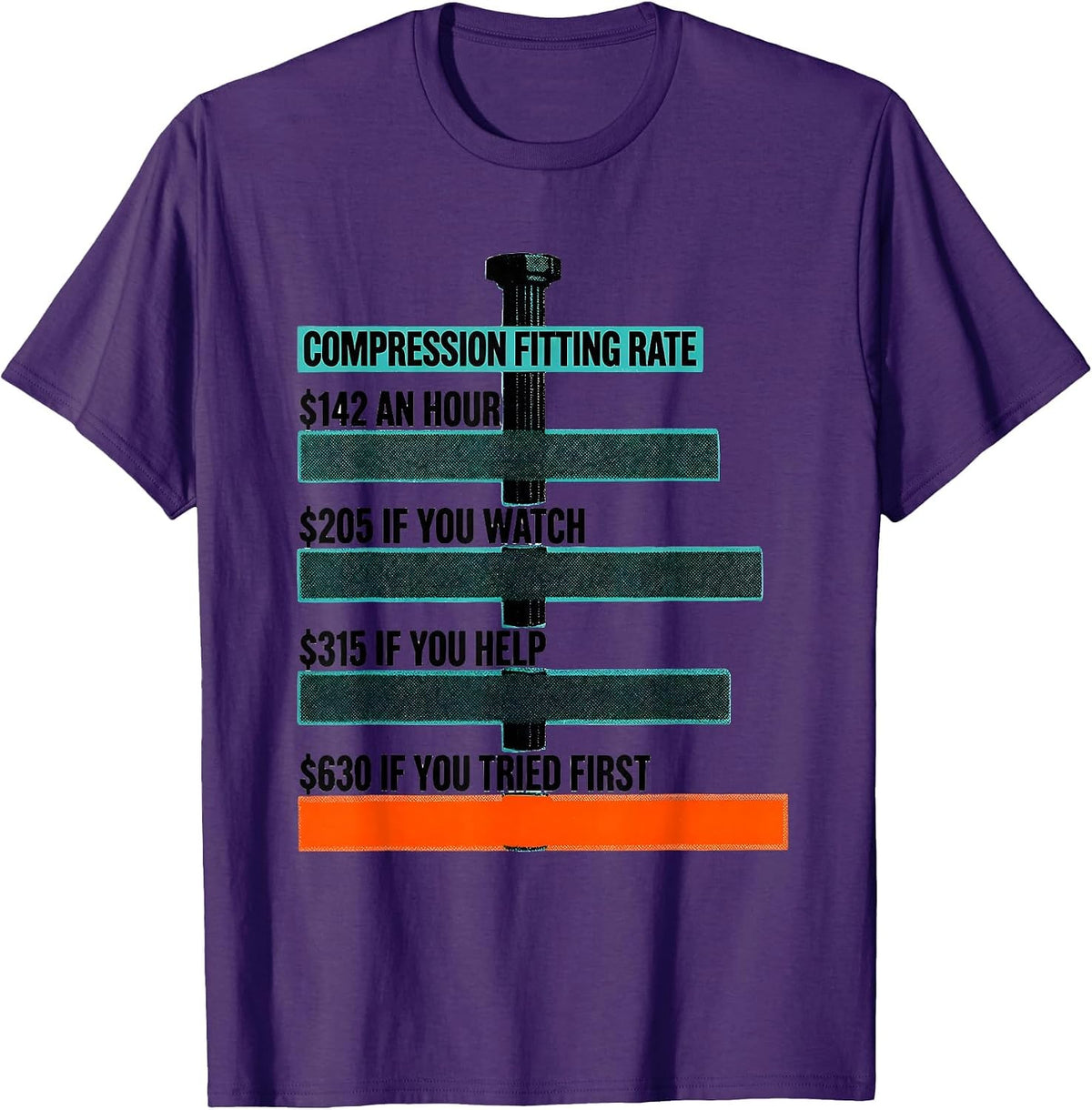 Men's Compression Fitting Rate Funny Plumber Hourly Rate Gift T-Shirt - Purple