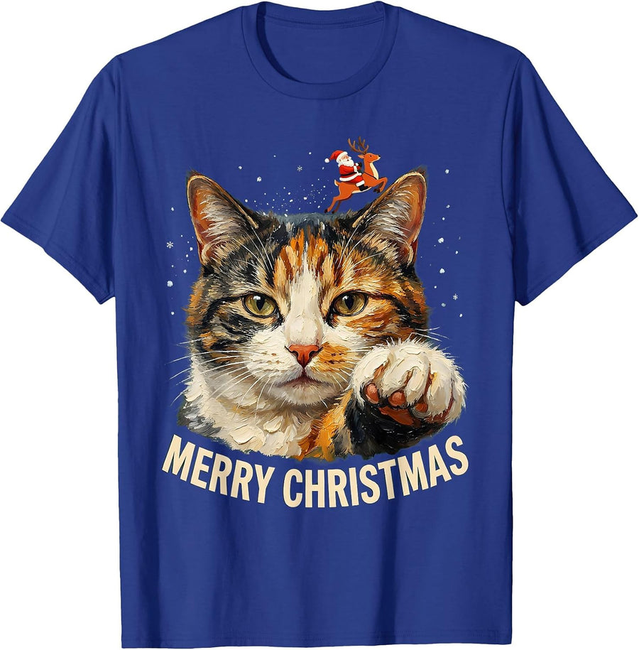 Merry Christmas Funny Cat Selfie With Santa Christmas Humor T-Shirt - Royal Blue