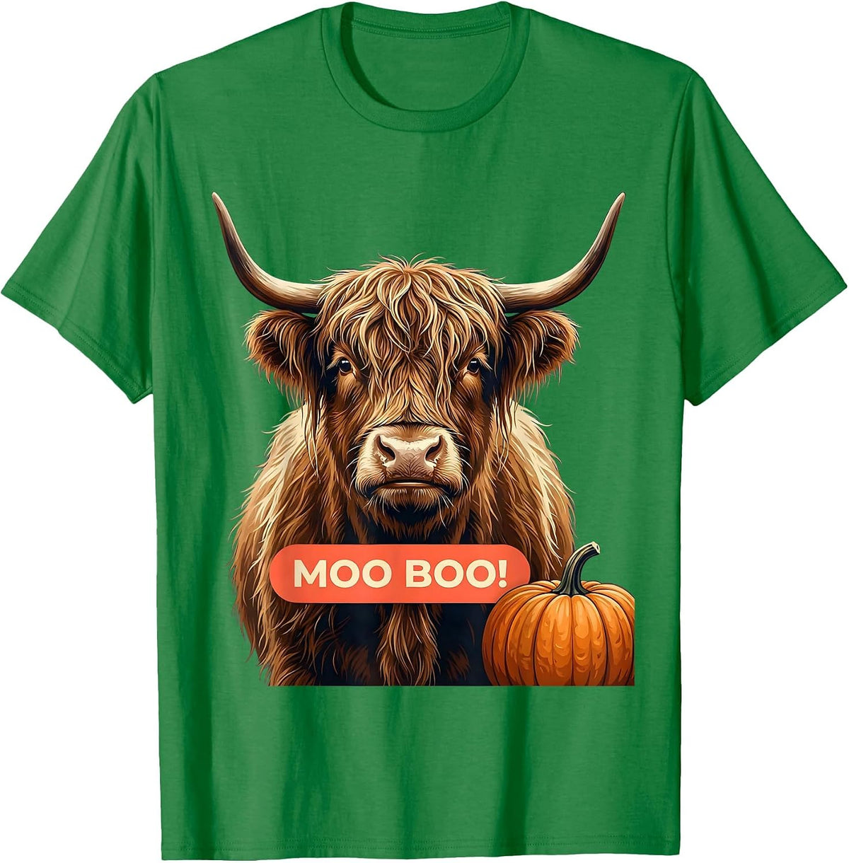 Men's Moo Boo! Funny Highland Cow Fall Halloween Pun Humor T-Shirt - Kelly Green