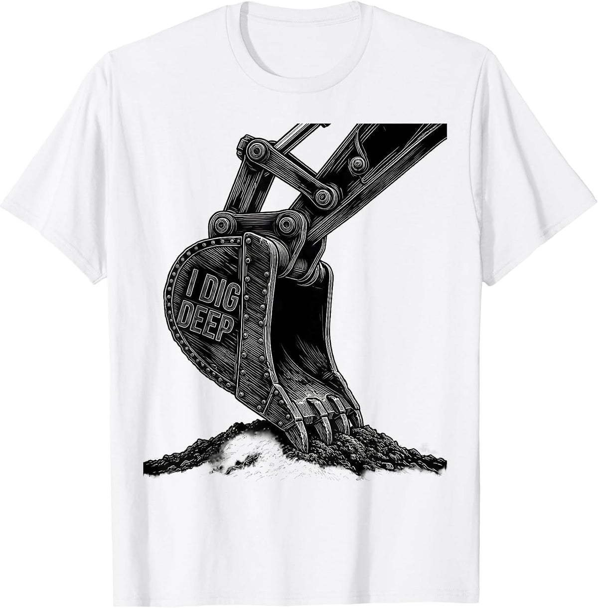 Men's I Dig Deep Line Art Heavy Equipment Operator Excavator T-Shirt - White
