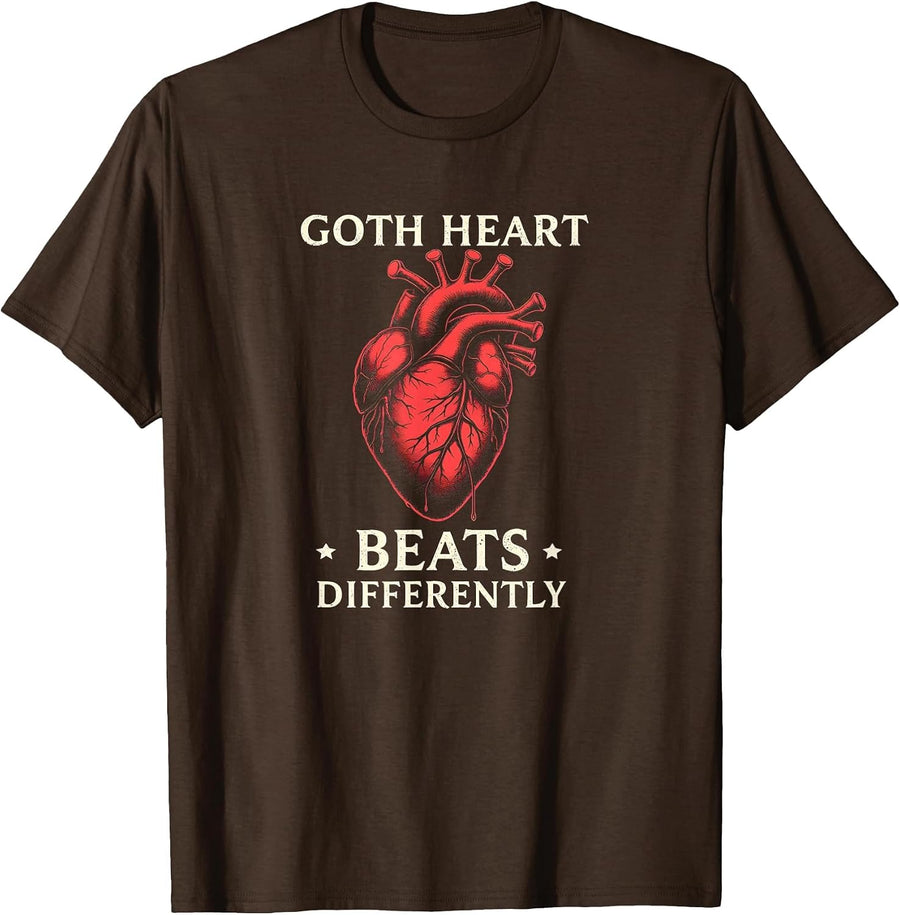 Goth Heart Beats Differently Dark Romance Design T-Shirt - Brown