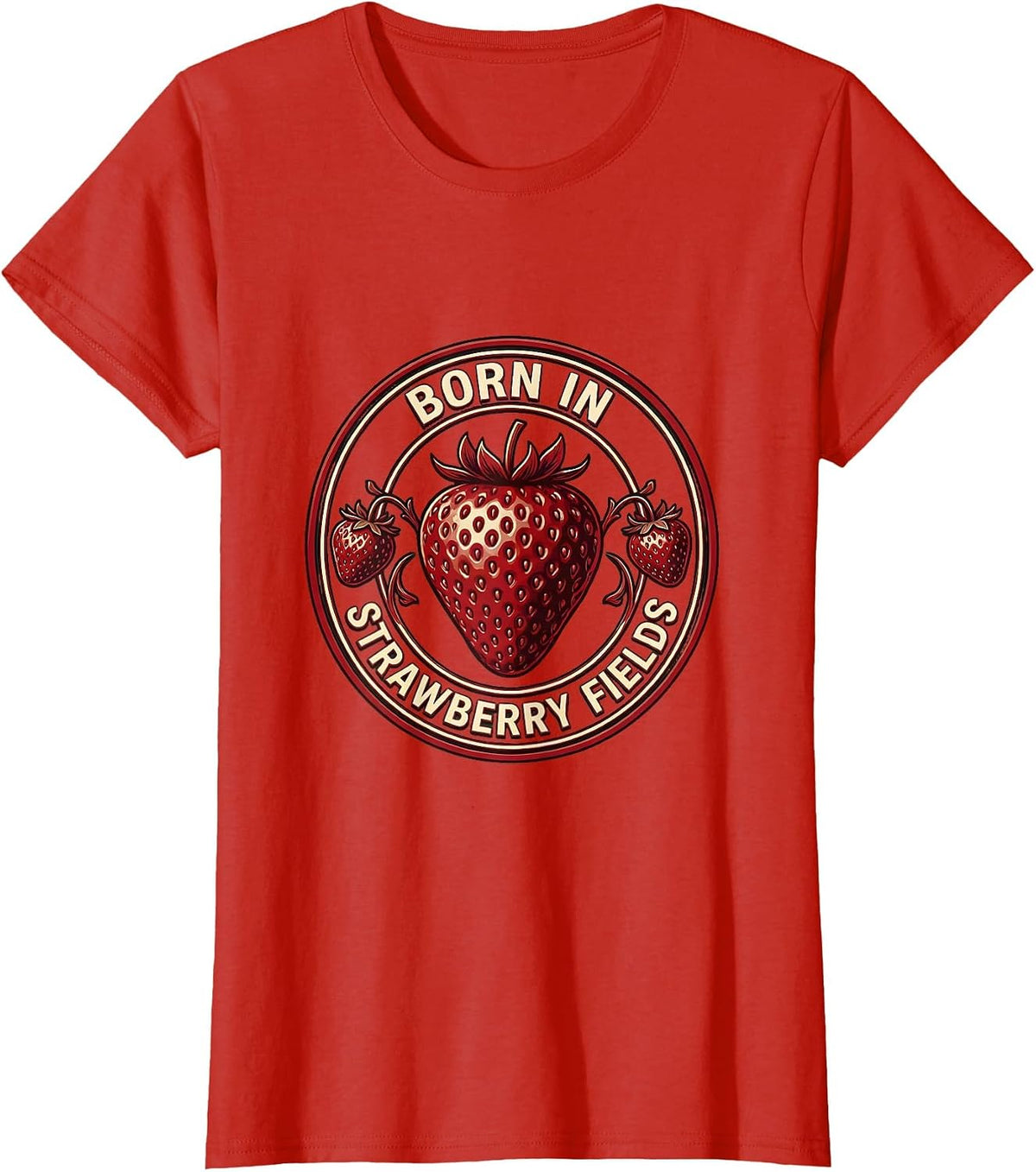 Born in Strawberry Fields Vintage Fruit Design T-Shirt - Red