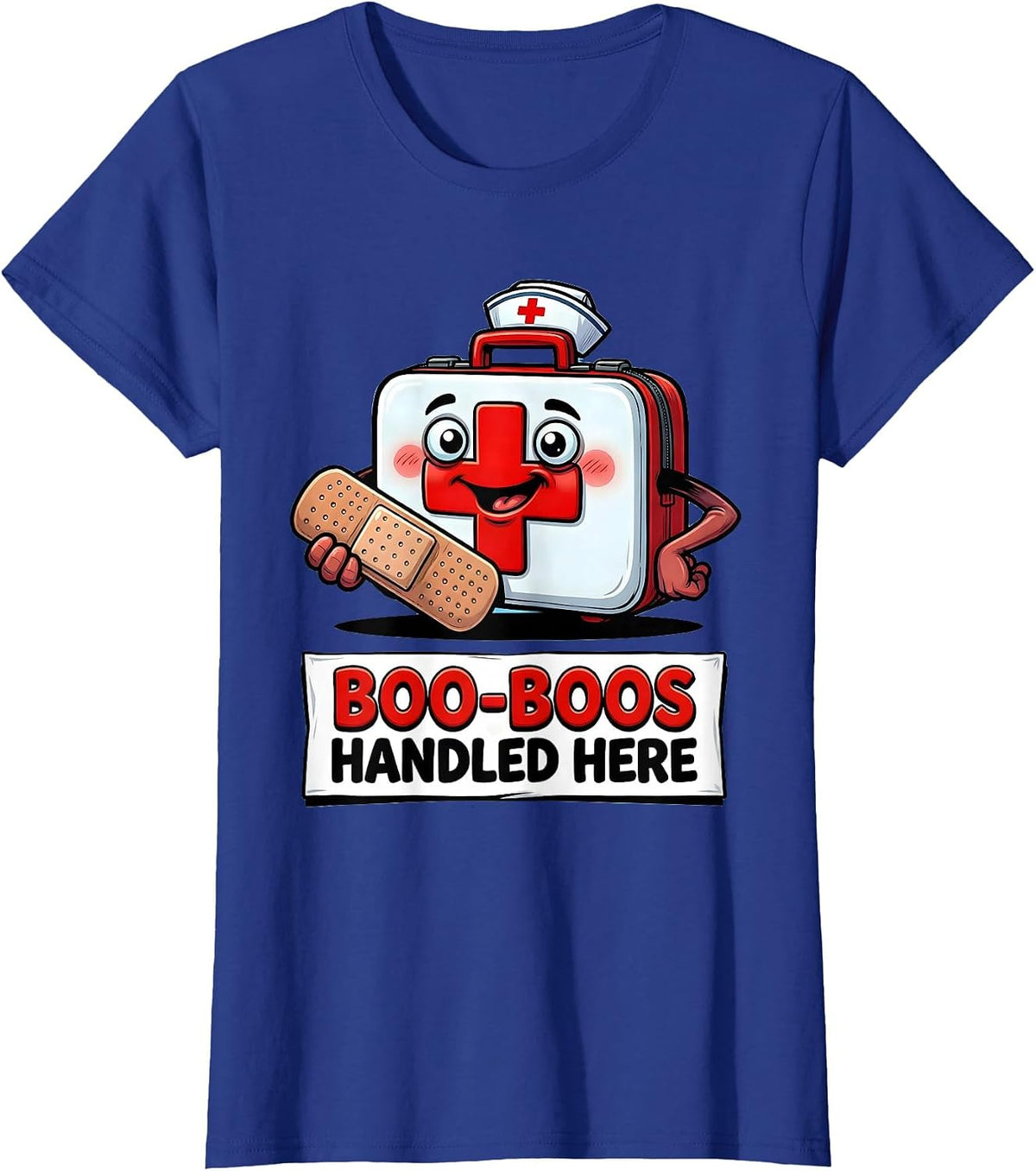 Women's Boo-Boos Handled Here School Nurse Design T-Shirt - Royal Blue