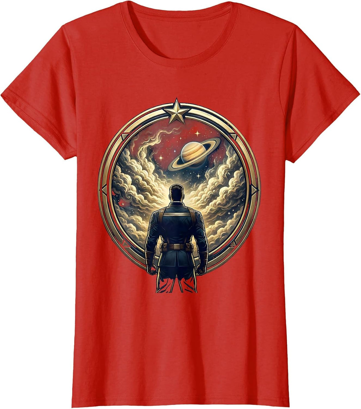 Women's Space Commander Gazing at Nebula Graphic T-Shirt - Red