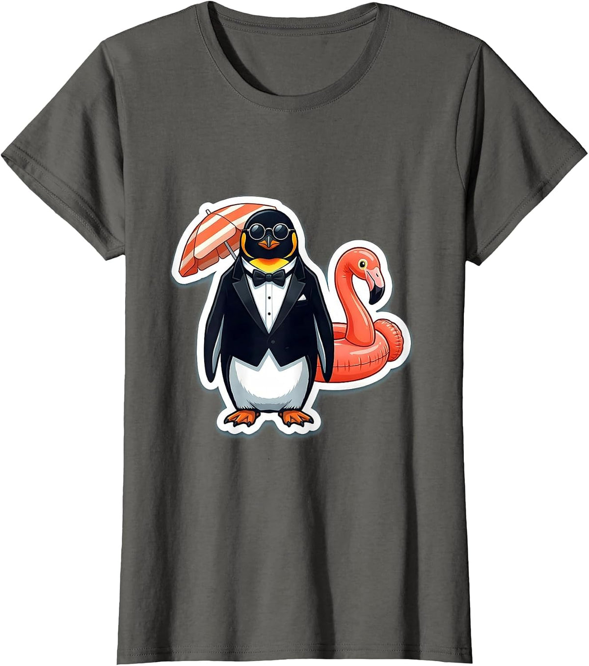 Women's Overdressed Penguin Sarcastic Beach Party Design T-Shirt - Asphalt Grey