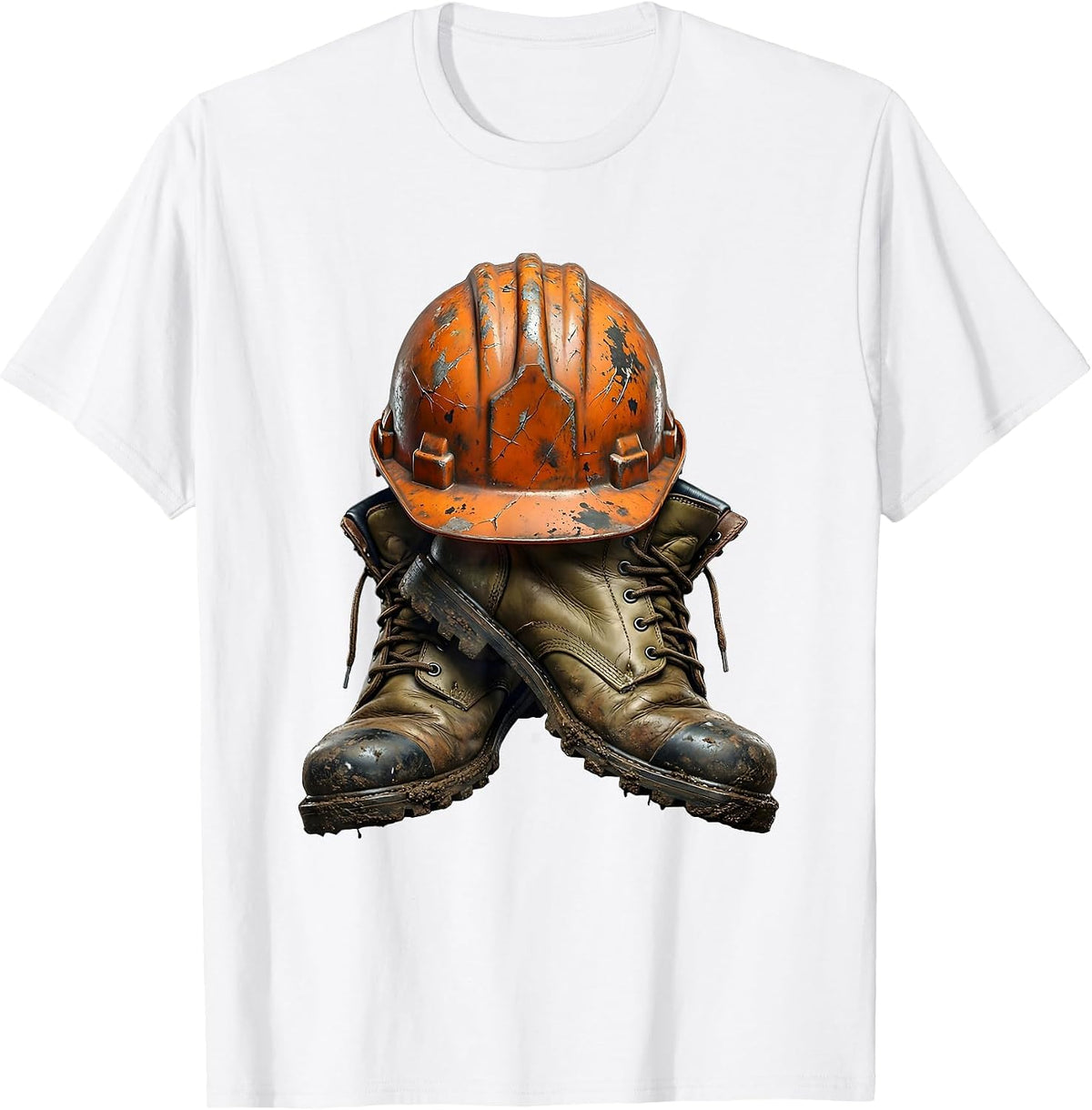 Men's Hard Hat and Work Boots Crossed Tools Graphic T-Shirt - White