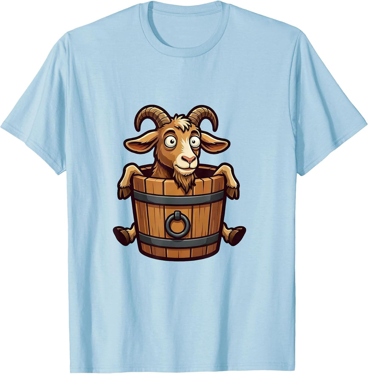 Men's Derpy Goat Stuck in a Bucket Funny Illustration T-Shirt - Baby Blue