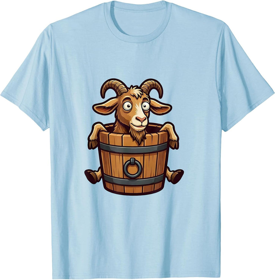 Men's Derpy Goat Stuck in a Bucket Funny Illustration T-Shirt - Baby Blue