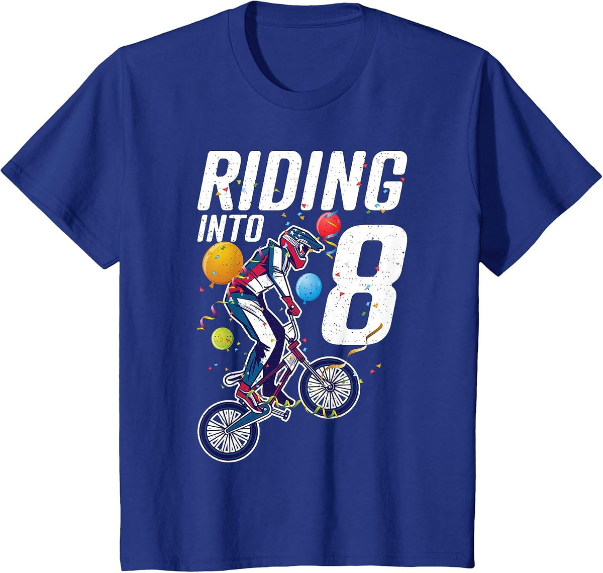 Riding into 8 Years BMX Bike 8 Birthday T-Shirt - Royal Blue
