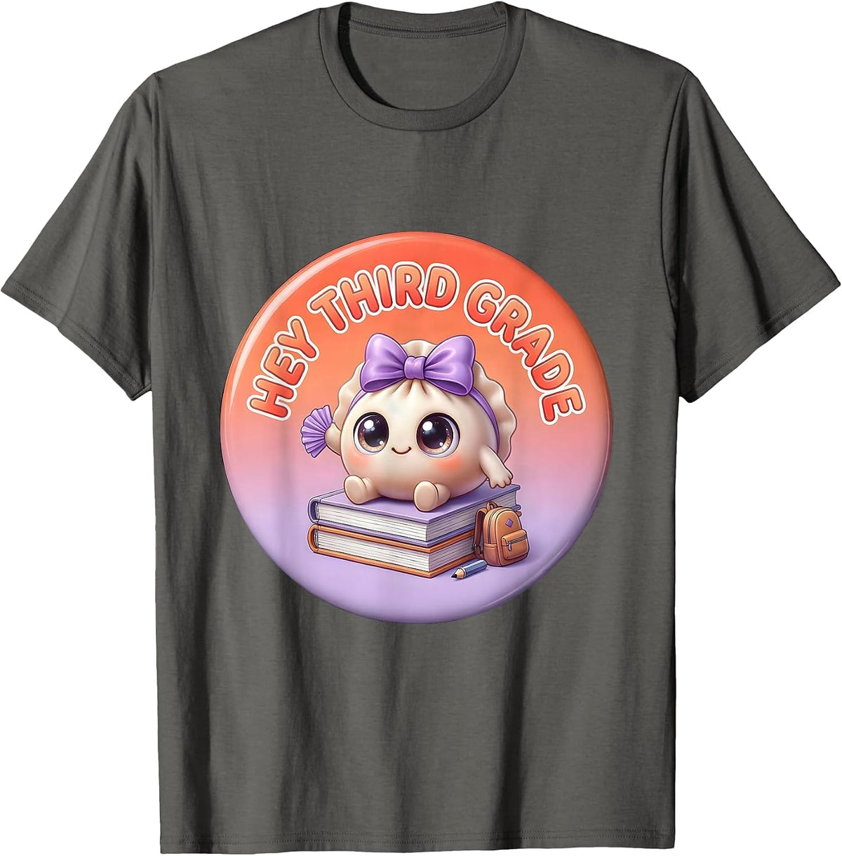 Hey Third Grade Cute Dumpling Back to School Girl Teacher T-Shirt - Asphalt Grey