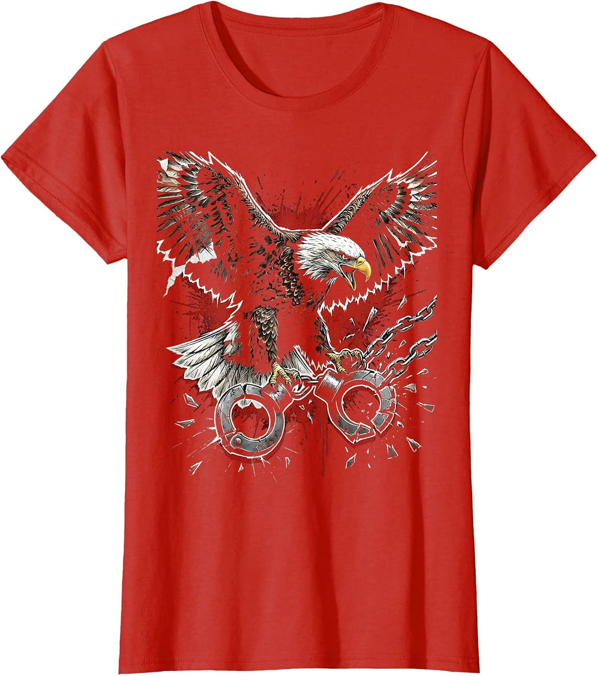 Bald Eagle Breaking Free Graphic Design T-Shirt - Red