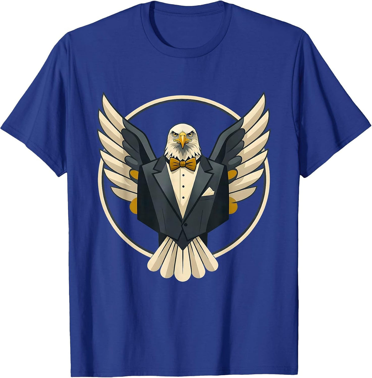 Eagle in Tuxedo Wings Spread Graphic Design T-Shirt - Royal Blue