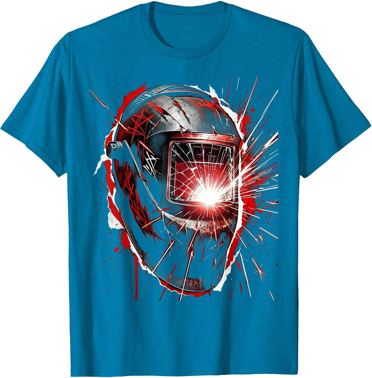 Welder Masked Face Arc Flash Graphic T-Shirt - Sapphire Blue