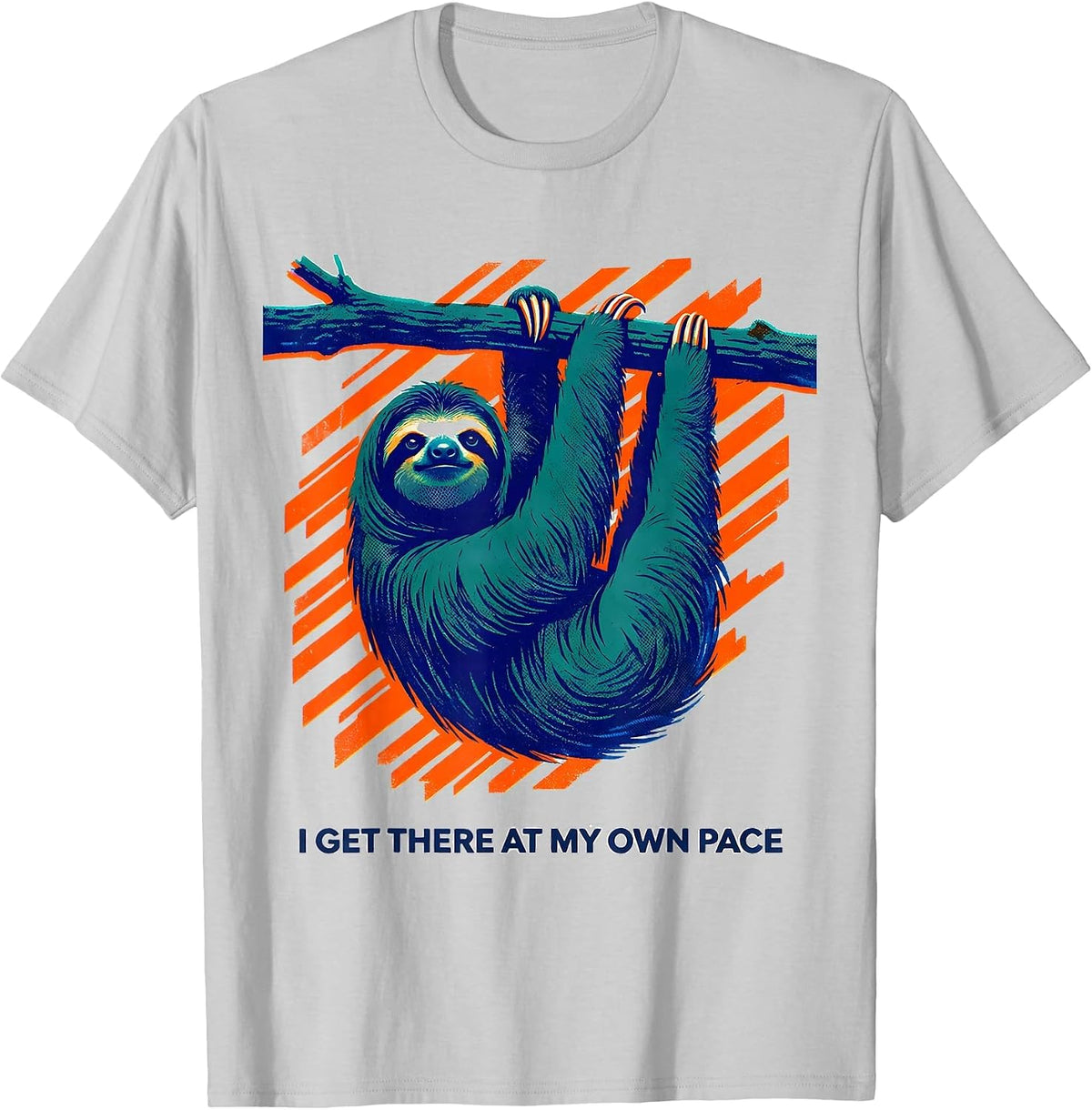 Men's I Get There At My Own Pace Funny Sloth Lover Lazy Humor T-Shirt - Silver Grey