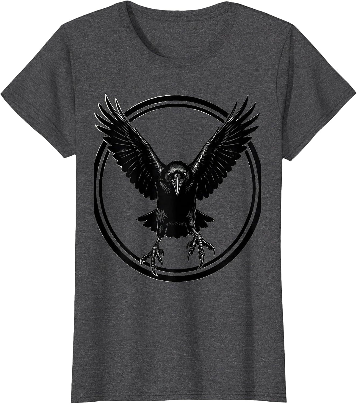 Women's Crow Dive Attack Illustration Graphic Tee T-Shirt - Dark Heather Grey