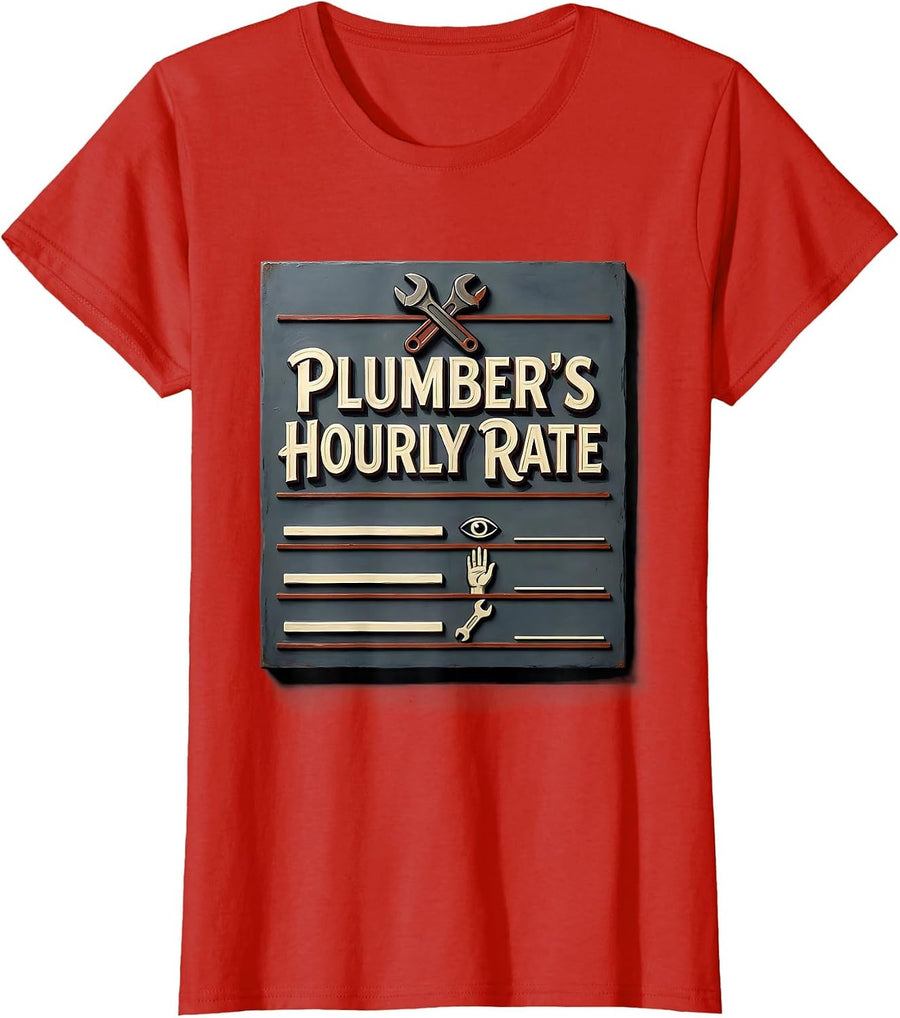 Women's Plumber's Hourly Rate Funny Tradesman Humor Gift T-Shirt - Red