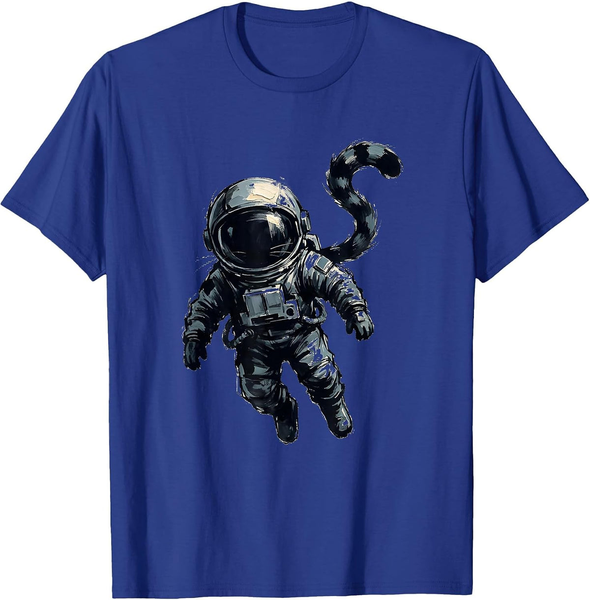 Men's Cat Astronaut Floating in Deep Space Graphic T-Shirt - Royal Blue