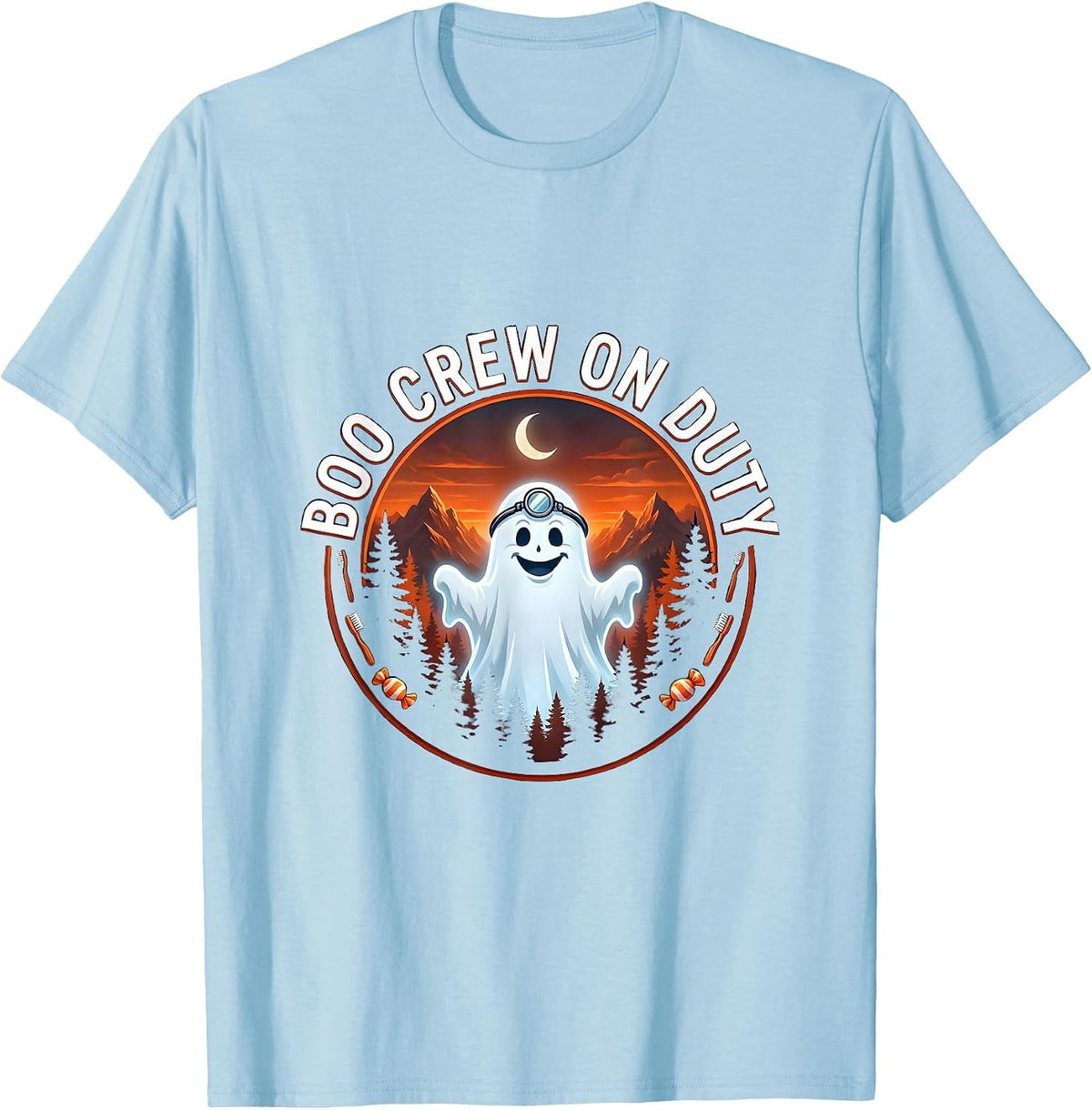 Men's Boo Crew On Duty Dentist Halloween Design T-Shirt - Baby Blue