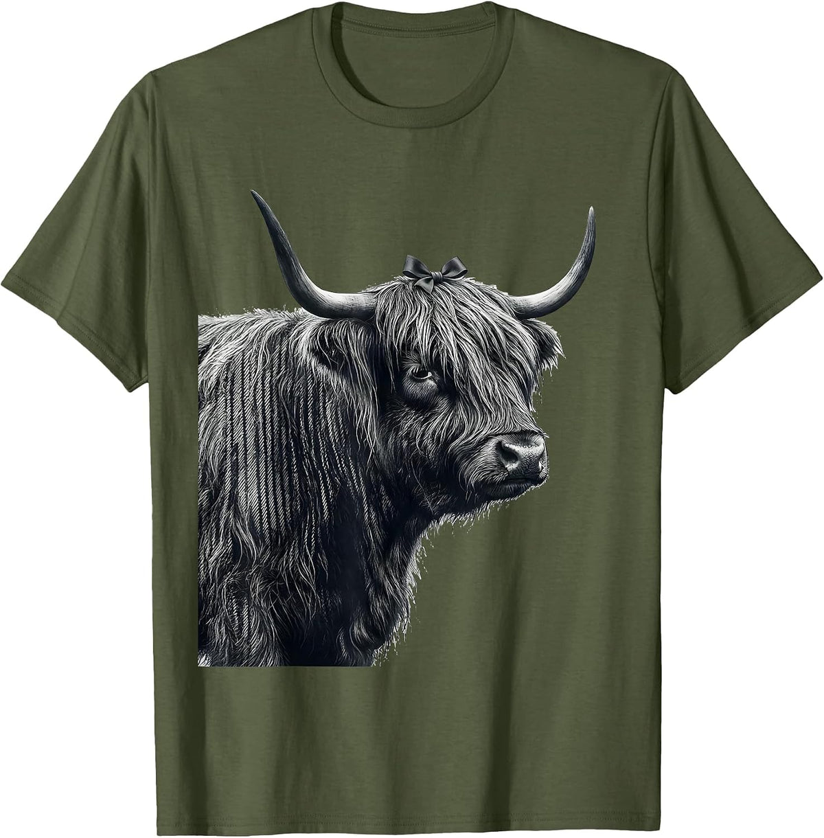 Highland Cow Silhouette Whimsical Holiday Pajama Humor T-Shirt - Olive Green