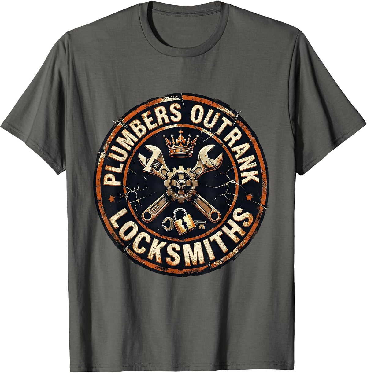 Men's Plumbers Outrank Locksmiths Funny Plumber Occupation Humor T-Shirt - Asphalt Grey