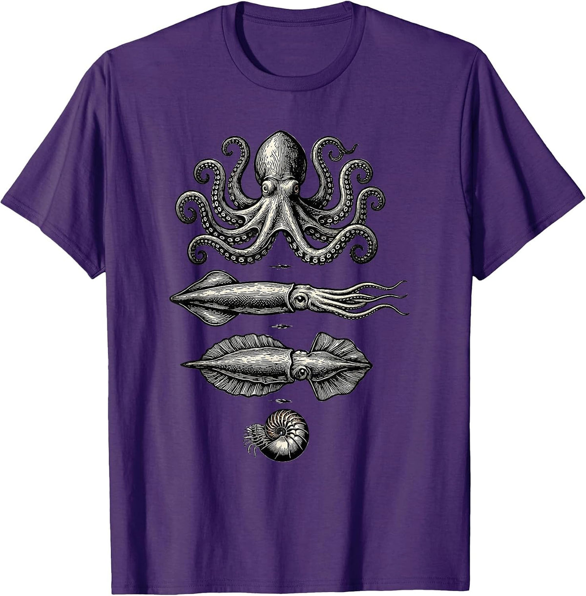 Men's Cephalopod Studies Woodcut Engraving Octopus Lover T-Shirt - Purple