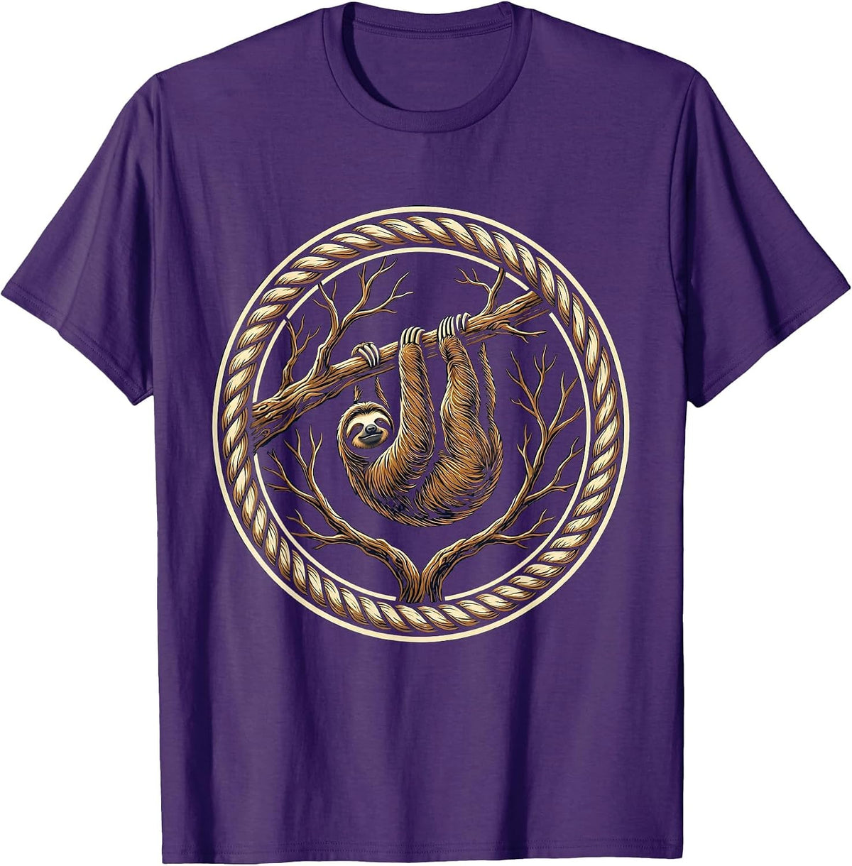 Lazy Sloth Hanging From a Bare Branch T-Shirt - Purple