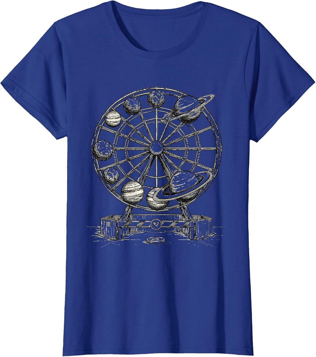 Women's Pluto Parking Carousel Never Forget Funny Retro Space Nerd T-Shirt - Royal Blue