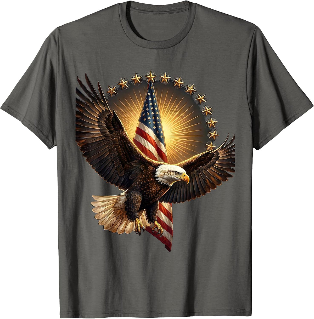 Bald Eagle Folded Flag 250th Anniversary Patriotic T-Shirt - Asphalt Grey