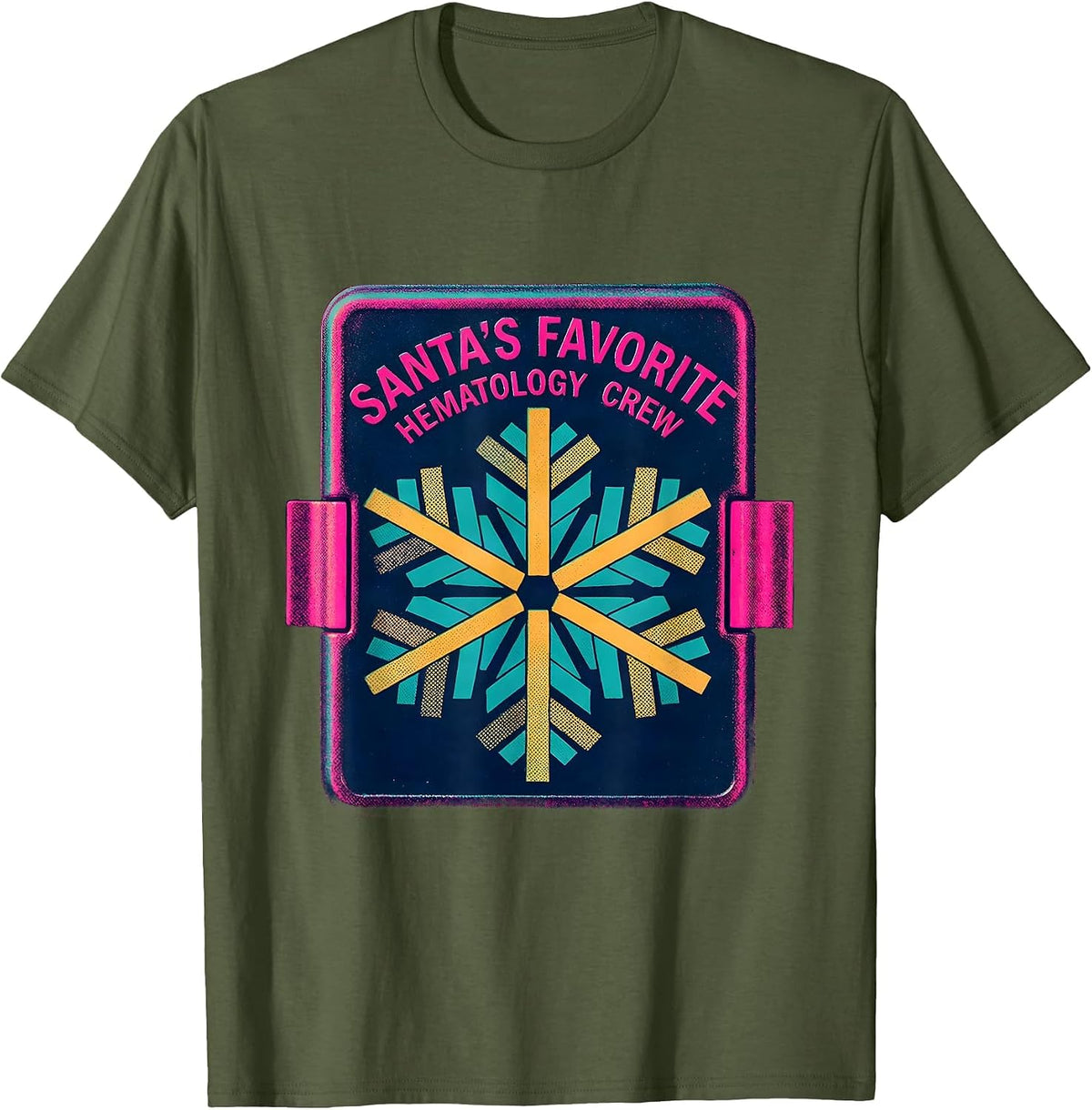 Santa's Favorite Hematology Crew Risograph Lab Tech T-Shirt - Olive Green