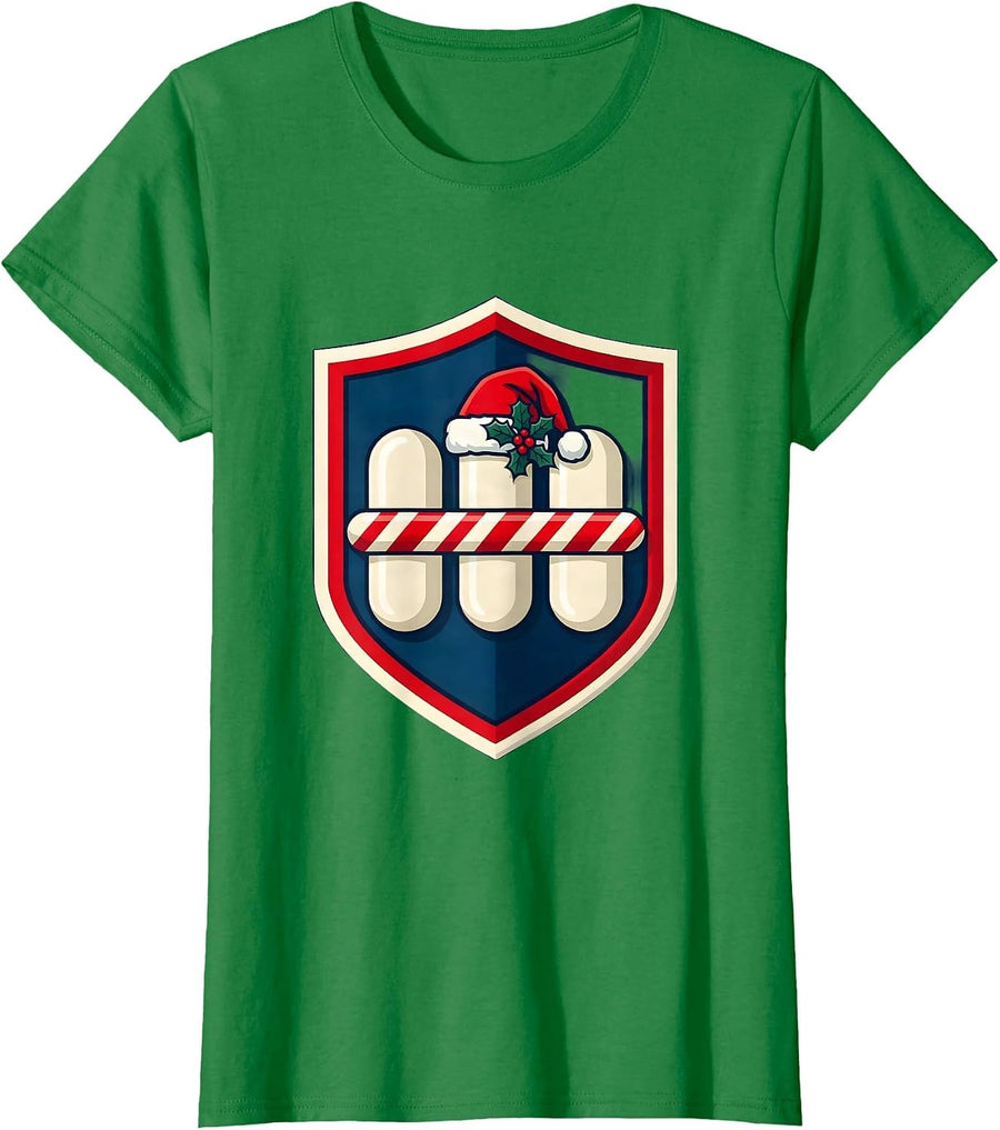 Women's Pharmacy Tech Christmas Squad Shield Badge Sports T-Shirt - Kelly Green