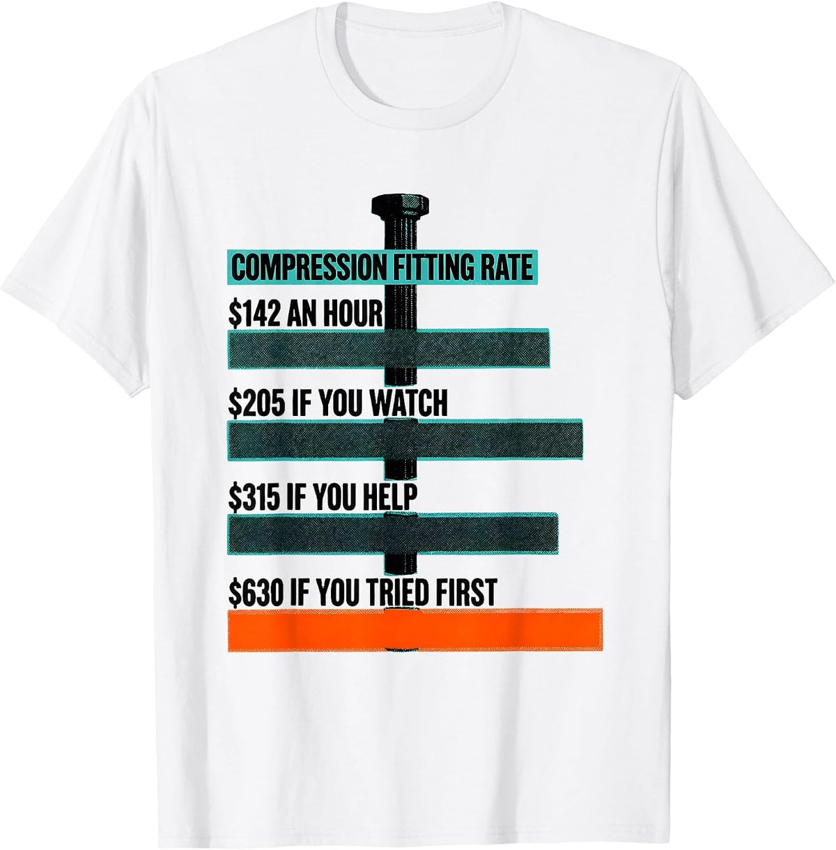 Men's Compression Fitting Rate Funny Plumber Hourly Rate Gift T-Shirt - White