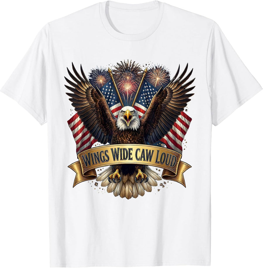 Men's Wings Wide Caw Loud Crow Bird Design T-Shirt - White