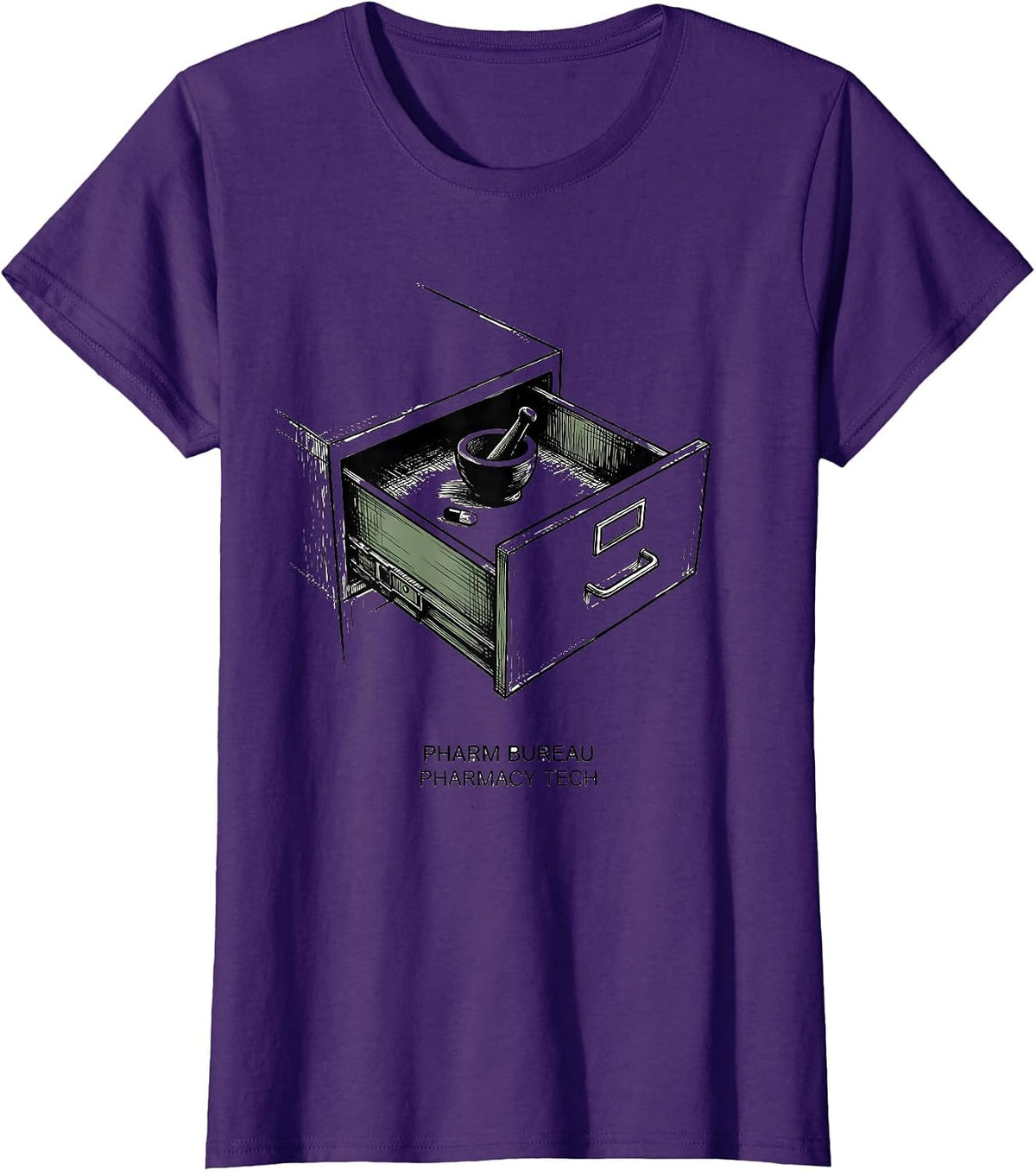 Women's Pharm Bureau Pharmacy Tech Funny Pharmacy Tech Crew Gift T-Shirt - Purple